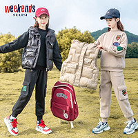 sulisi weekends WEEKENDS女童秋冬冬裝套裝加絨24新款洋氣兒童衛(wèi)衣加厚馬甲三件套