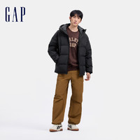 Gap 蓋璞 男士徽章logo抽繩立領(lǐng)連帽羽絨服 677652