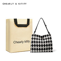 Chearly kitity 包包女包大容量女士斜挎單肩包時尚百搭小方包 CK3000221-黑白格子