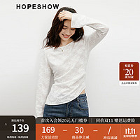 HOPESHOW 紅袖 設(shè)計(jì)感提花長袖T恤秋季2024女裝不對稱收褶正肩船領(lǐng)顯瘦上衣 本白3001 L