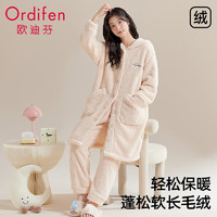 Ordifen 歐迪芬 女士睡袍睡褲套裝 珊瑚絨加厚家居服