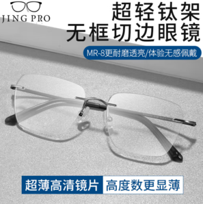 winsee 萬新 1.60MR-8（阿貝數40）非球面樹脂鏡片+S130高端無框鉆石切邊鏡框