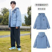 Semir 森馬 羽絨服男工裝戶外外套男士寬松抽繩連帽簡(jiǎn)約上衣2022冬季潮流