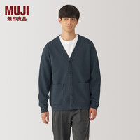 MUJI 無印良品 無印良品（MUJI）男式 雙層織 米蘭諾羅紋V領開衫 男士毛衣男款針織衫24年冬 藍色 S 165/84A