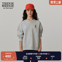 TEENIE WEENIE 小熊秋季圓領(lǐng)套頭衛(wèi)衣學(xué)院風(fēng)短款上衣休閑時尚女 淺灰色