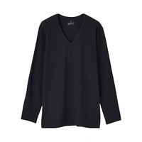 MUJI 無(wú)印良品 無(wú)印良品 MUJI 男式 使用了棉的冬季內(nèi)衣 V領(lǐng)長(zhǎng)袖T恤 黑色 M