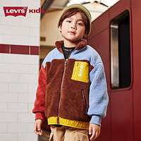 Levi's 李維斯 童裝男童棉服秋冬新款兒童撞色拼接外套仿羊羔絨保暖夾克 柔和藍 140/68(S)