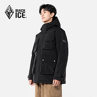 BLACKICE 黑冰 城市輕戶外男款連帽鵝絨工裝羽絨服 600蓬防風保暖防靜電羽絨外套 黑色 M