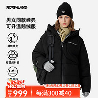 NORTHLAND 諾詩(shī)蘭 防寒保暖可升溫 高蓬 鵝絨羽絨外套 防潑防油污 純黑色 175