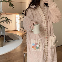 BONAS 寶娜斯 珊瑚絨睡衣女冬季加厚加絨卡通少女草莓小熊睡袍長款睡裙