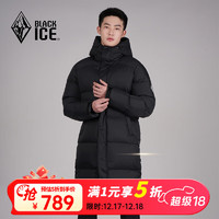 BLACKICE 黑冰 24冬季長(zhǎng)款鵝絨連帽羽絨服男款 防水抗靜電厚款羽絨服 黑色 M