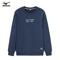 Mizuno 美津濃 衛(wèi)衣男 春秋休閑長(zhǎng)袖t恤男純色圓領(lǐng)寬松戶(hù)外男士上衣 XL 15灰藍(lán)