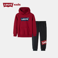 Levi's 李維斯 童裝男女童加絨保暖衛(wèi)衣長褲2件套冬季兒童連帽衛(wèi)衣套裝 正黑色 150(M)