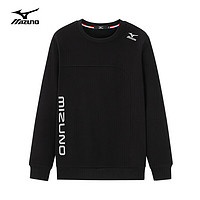 Mizuno 美津濃 戶(hù)外休閑衛(wèi)衣男圓領(lǐng)春秋長(zhǎng)袖t恤男士寬松打底衫 黑色 M