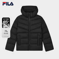 FILA 斐樂 男士羽絨服2024冬季時(shí)尚休閑通勤拼色連帽外套 正黑色-BK 175/96A/L