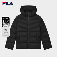 FILA 斐樂 男士羽絨服2024冬季時尚休閑通勤拼色連帽外套 正黑色-BK 175/96A/L