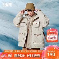 Semir 森馬 羽絨服男冬季休閑多口袋工裝風(fēng)時(shí)尚輕薄寬松連帽外套 170克絨 淺卡其