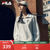 FILA 斐樂 官方情侶款套頭衛(wèi)衣2024秋新款休閑寬松小翻領針織上衣 月靡花灰