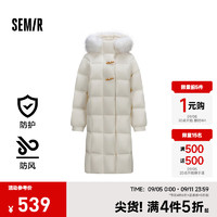 Semir 森馬 羽絨服女長(zhǎng)款三防防風(fēng)寬松冬季2024保暖毛領(lǐng)連帽外套時(shí)尚 奶白（白鴨絨）10501 160/84A/M