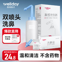 WELLDAY 維德 洗鼻器兒童成人生理鹽水洗鼻腔清洗器鼻炎噴劑洗鼻器壺500ml含30包洗鼻鹽