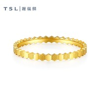 TSL 謝瑞麟 黃金戒指女款蜂巢六角形5G足金素圈戒指指環(huán)YS507 13號(hào)圈口