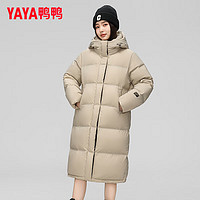 YAYA 鴨鴨羽絨服 plus會(huì)員:鴨鴨（YAYA）羽絨服女長(zhǎng)款2024年冬季新款時(shí)尚休閑連帽加厚保暖外套XJ 卡其色 160/84A(M)