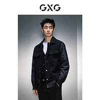 GXG 男裝 商場同款假兩件小香風(fēng)翻領(lǐng)夾克 23年冬季新款GEX12127814 黑色