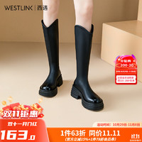 WESTLINK 西遇 厚底長(zhǎng)筒靴女  黑色 V0047805C