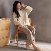 GRACE 潔麗雅 法蘭絨女士加絨加厚保暖簡約絨款睡衣套裝