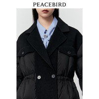 PEACEBIRD 太平鳥 女裝冬季新款百搭拼接外套工裝輕暖連帽小香風(fēng)羽絨服合集 黑色雙面呢拼接羽絨服 L