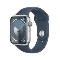 Apple 蘋(píng)果 Watch Series 9 智能手表 GPS+蜂窩網(wǎng)絡(luò)款 45mm 銀色鋁金屬表殼 風(fēng)暴藍(lán)色橡膠表帶 S/M MRP83CH/A
