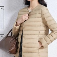 YAYA 鴨鴨羽絨服 鴨（YAYA）輕薄羽絨服女短款休閑內(nèi)膽薄款冬季內(nèi)搭保暖新國(guó)標(biāo)外套KX 駝色 L