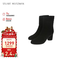 STUART WEITZMAN SW女士MARGOT75系列經(jīng)典顯瘦粗跟高跟圓頭短靴 黑色36.5