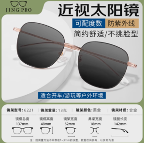 JingPro 鏡邦 1.60近視太陽鏡（含散光）+時尚GM大框多款可選