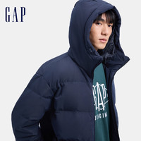 Gap 蓋璞 男士徽章logo抽繩立領連帽羽絨服 677652