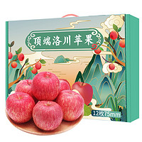 luochuanapple 洛川蘋果 陜西時令蘋果水果紅富士蘋果禮盒裝水果生鮮新鮮脆甜 12枚75mm甄選果 禮盒裝