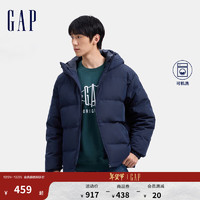 Gap 蓋璞 男士徽章logo抽繩立領(lǐng)連帽羽絨服 677652