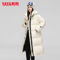 YAYA 鴨鴨羽絨服 女冬中長(zhǎng)款過(guò)膝新款時(shí)尚收腰加厚冬季保暖外套撞色潮XJ 白色