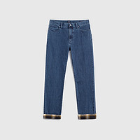 Gap 蓋璞 男裝冬季2023時尚磨毛格紋拼接牛仔褲836345潮流直筒褲 淺藍色 32 亞洲尺碼