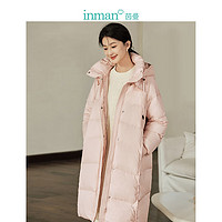 INMAN 茵曼 鴨絨抽繩連帽九江羽絨服女裝長(zhǎng)款面包服輕暖外套 蝦粉 L