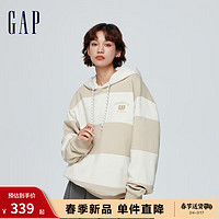 Gap 蓋璞 男女裝春季2024新款LOGO撞色條紋抽繩連帽衛(wèi)衣885518套頭上衣 多色可選