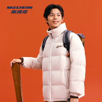 SKECHERS 斯凱奇 2024年秋冬新款羽絨服男女同款拼色立領保暖防寒百搭短款外套 （三防科技）淺棕色