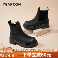 YEARCON 意爾康 女鞋切爾西靴英倫厚底圓頭時(shí)尚休閑百搭套筒短靴 29739W 黑色