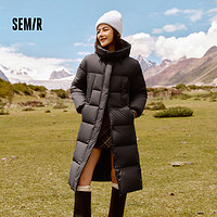 Semir 森馬 輕松羽絨服女長款三防2024冬寬松連帽外套簡約109724113001