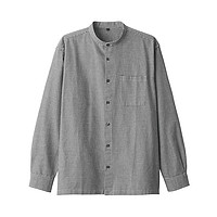 MUJI 無印良品 棉水洗牛津 立領(lǐng)襯衫 長(zhǎng)袖休閑百搭男士襯衣外套純棉全棉 白色格紋
