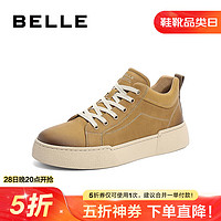 BeLLE 百麗 復(fù)古潮搭休閑鞋男鞋2024戶外高幫板鞋子加絨A1388AM4 土黃-單里 40