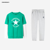 CONVERSE 匡威 童裝男女童假兩件衛(wèi)衣長褲2件套2024秋季新款兒童套裝運(yùn)動(dòng)套裝 深薄荷