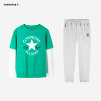 CONVERSE 匡威 童裝男女童假兩件衛(wèi)衣長褲2件套2024秋季新款兒童套裝運動套裝 深薄荷