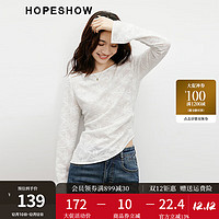 HOPESHOW 紅袖 設(shè)計感提花長袖T恤秋季2024女裝不對稱收褶正肩船領(lǐng)顯瘦上衣 本白3001 L