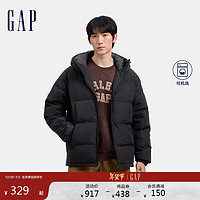 Gap 蓋璞 男士徽章logo抽繩立領(lǐng)連帽羽絨服 677652